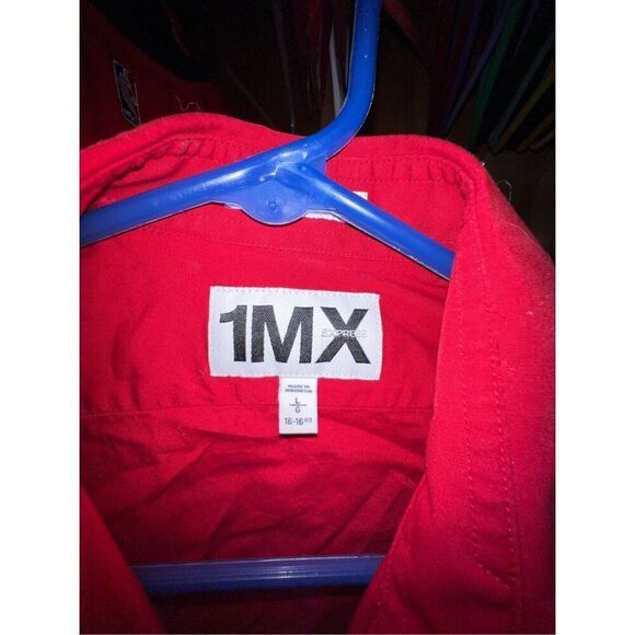 Express 1MX Mens Red Extra Slim Fit Long Sleeve Button Up Dress Shirt Size Large - Picture 3 of 7